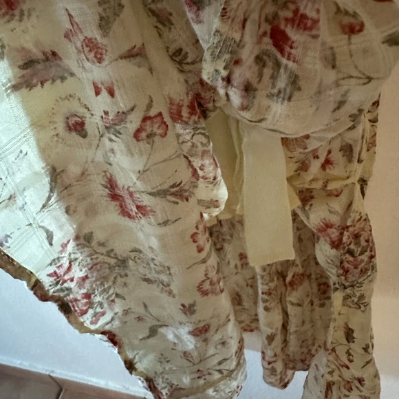 Free People maxi dress, large, cream color with red flowers, short sleeves - Picture 7 of 12